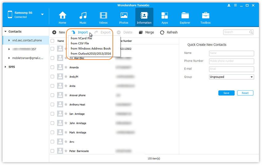 Transfer contacts from PC to Huawei Mate 9